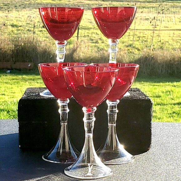 Artland Other - Veranda Ruby Red Cocktail Glasses 5" set /5 cordials Artland fluted stem liquor